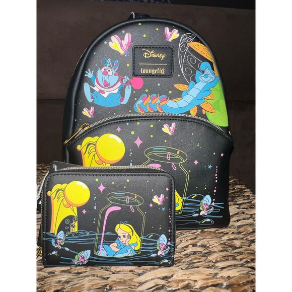 Loungefly Disney Alice In Wonderland Glow In The Dark Characters Mini BackpackZA - Picture 1 of 8